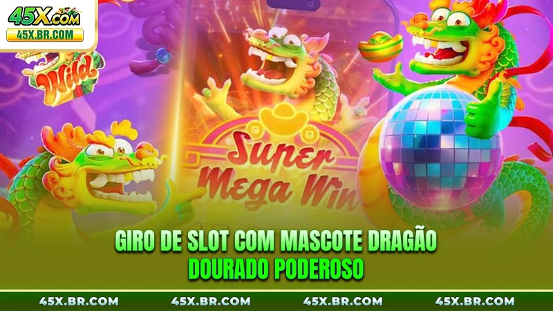 Giro de slot com mascote dragão dourado poderoso